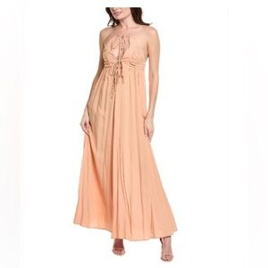 Labiz Empire Waist Linen-Blend peach Maxi dress, size Small, NWT
